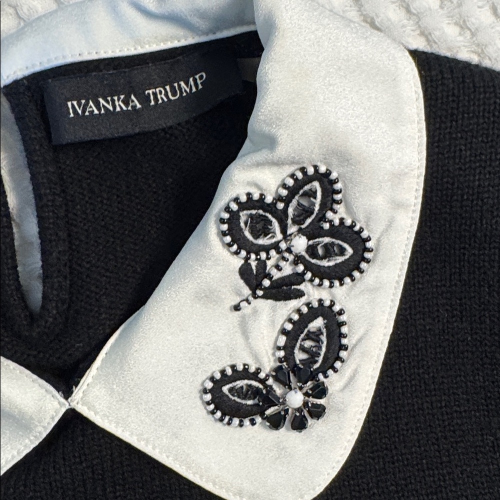 Ivanka Trump Black Top with White Embroidered Collar - Picture 4 of 11